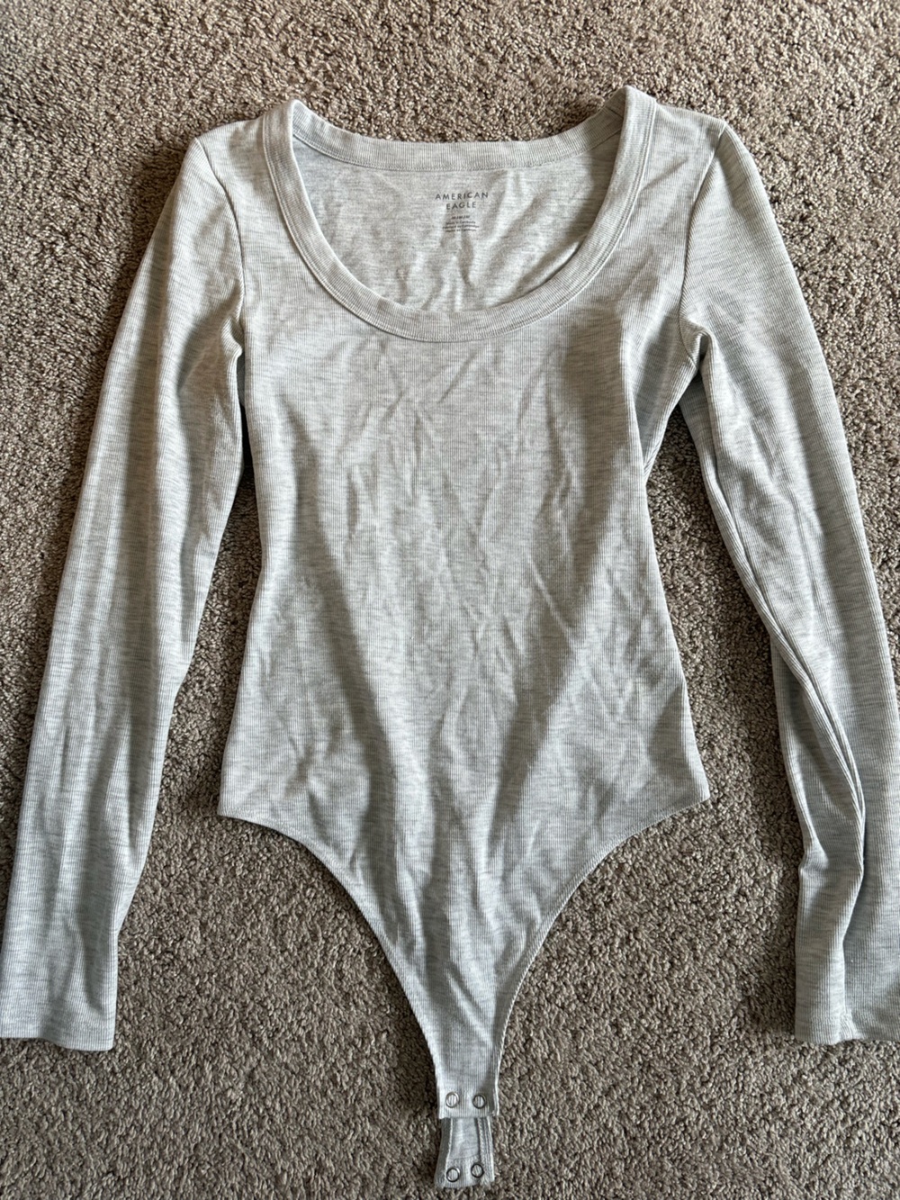 American Eagle Outfitters Light Gray Ribbed Long-Sleeve Bodysuit